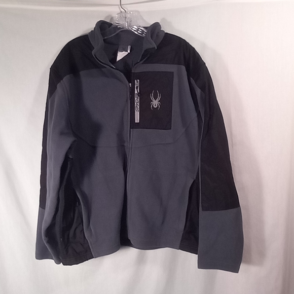 Spyder Charcoal Gray Black Colorblock Fleece Full-zip Jacket Size XL - Picture 1 of 9
